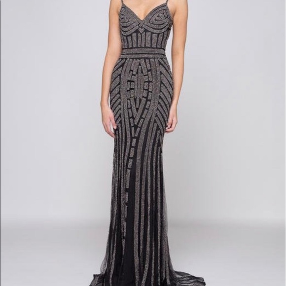 glitterati Dresses & Skirts - Glitterati beaded black gown GL 220 black/silver mermaid gown,2, glamour, chic